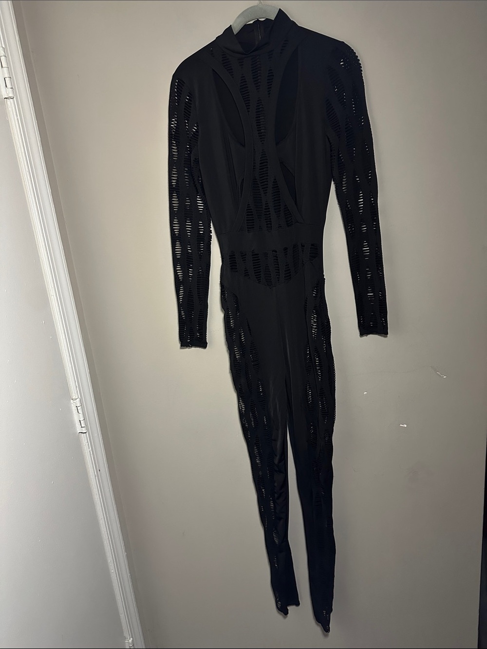 Fashion Nova Women's Black Sheer full length Cutout long sleeve Jumpsuit